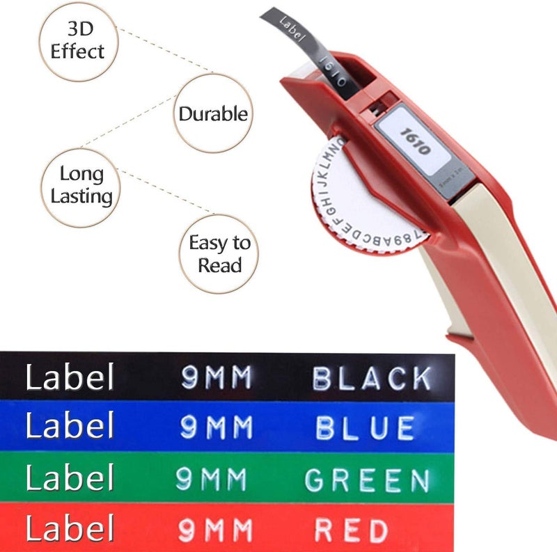 Pristar Compatible for DYMO Embossing 3D Plastic Label Tapes 9mm, Work with DYMO Junior Home Embossing Label Maker, Organizer Xpress Pro, Neon Pink/Orange/Green/Gold/Silver, 3/8" x 9.8', 10-Pack - Image 3